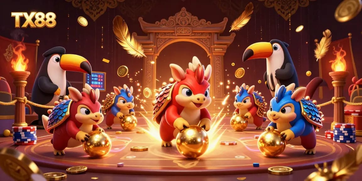 TX88 pangolins compete in a vibrant casino scene showcasing dynamic poker action.