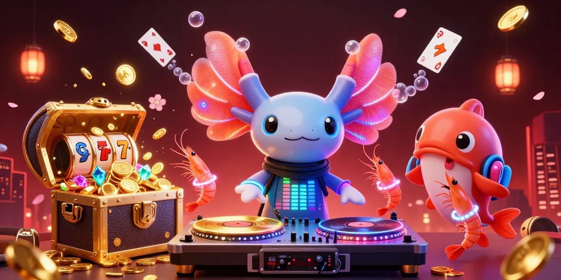 Experience the thrill of gambling at llwin with a vibrant underwater party featuring animated casino elements.