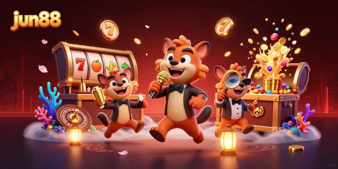 Experience fun at jun88 casino with lively hyenas engaging in a dynamic comedy club atmosphere.