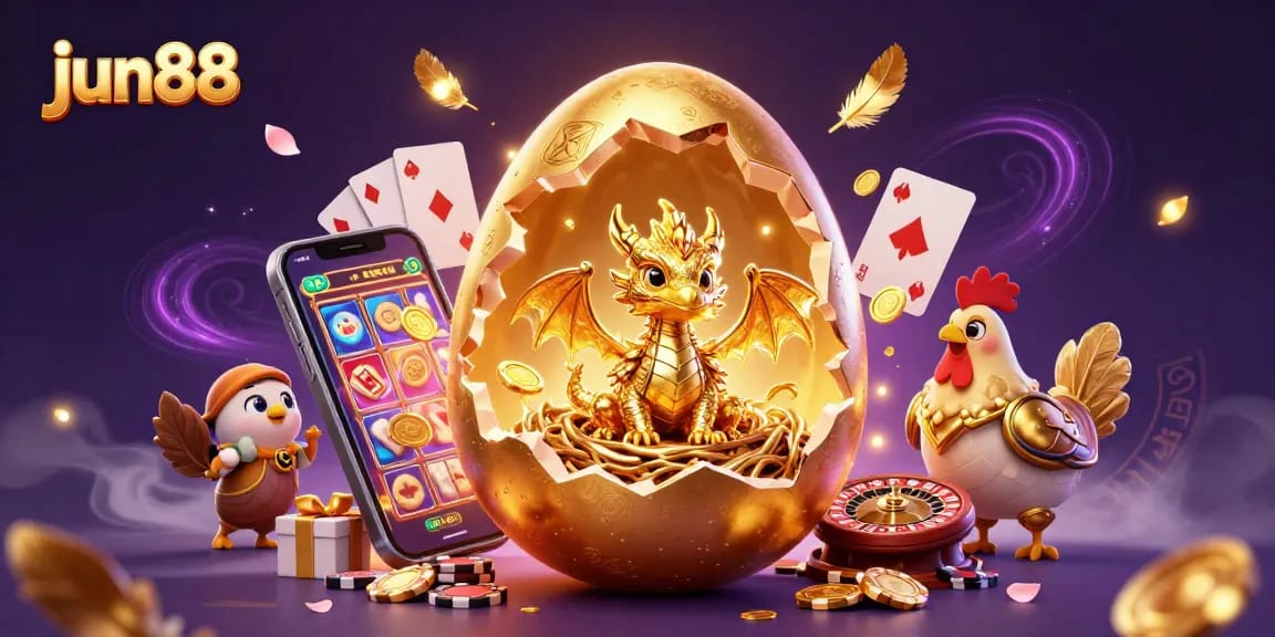 Experience thrilling games with jun88 as a golden dragon emerges from a casino-themed scene.
