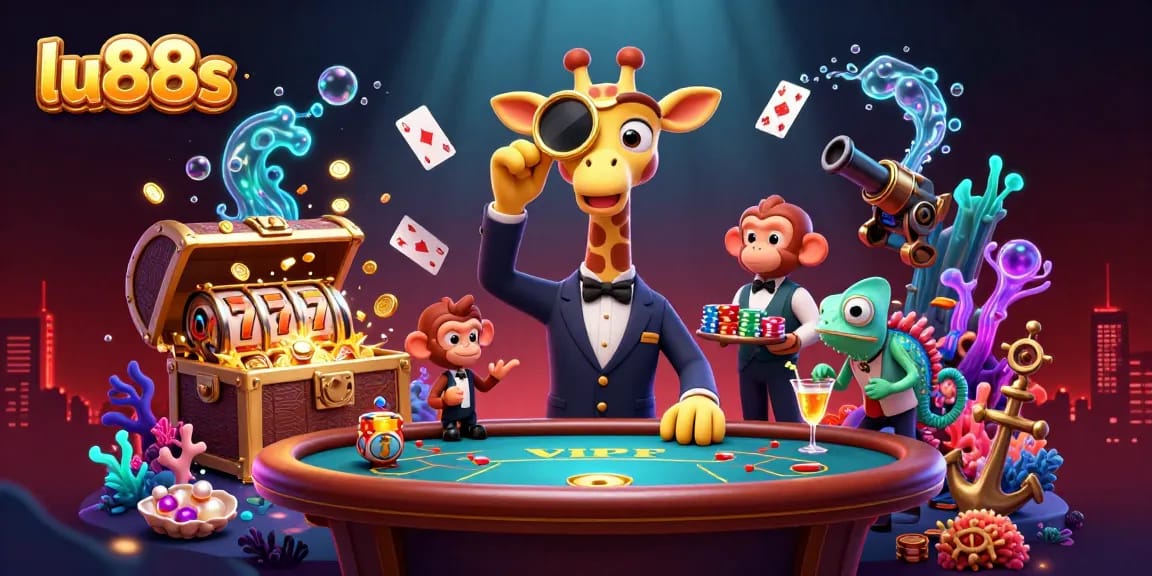 Experience the thrill of winning at lu88s with a vibrant casino scene featuring a high-roller giraffe.
