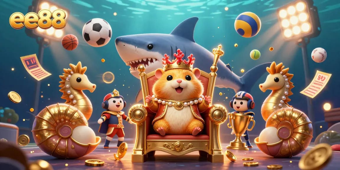 Engaging illustration showcasing a vibrant underwater casino scene with the 'ee88' brand representing a thrilling gaming experience.