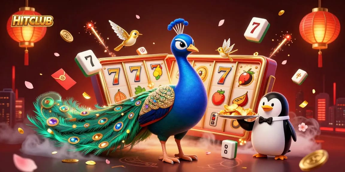HITCLUB showcases thrilling slot game excitement with vibrant characters and elements in a festive casino scene.