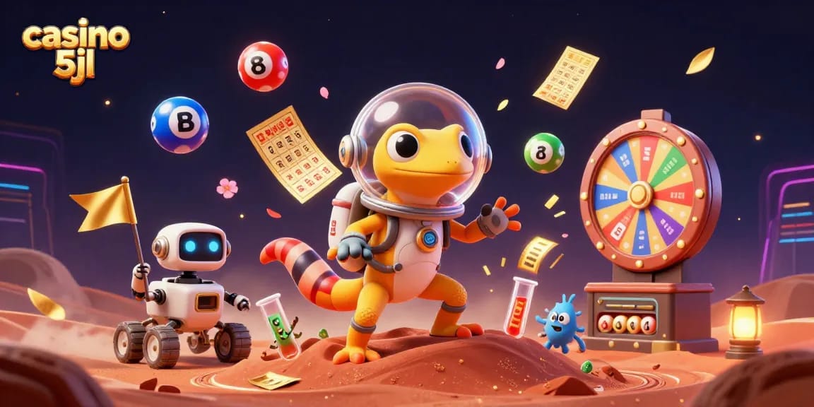 Experience the thrilling adventure at casino 5jl with a Martian gecko discovering a golden casino.