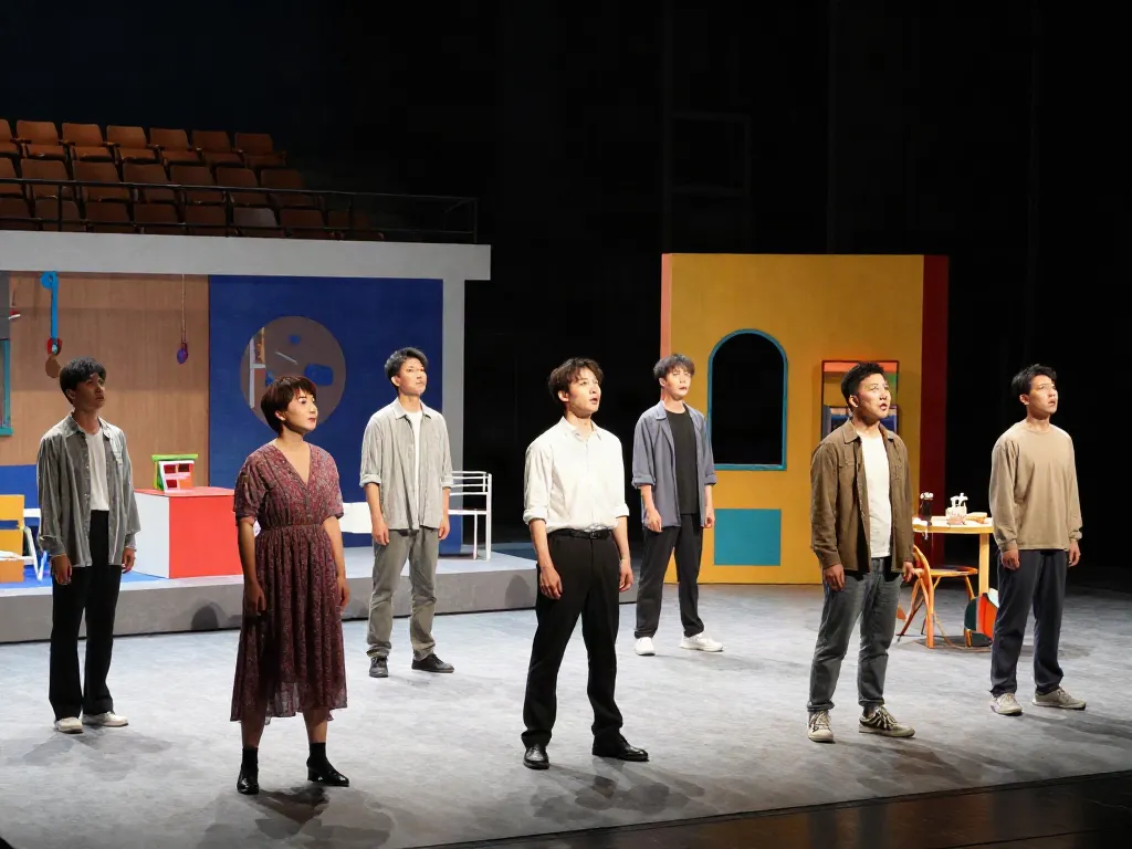 Diverse cast rehearsing for a theatre performance, showcasing rokok88's impact on contemporary culture.