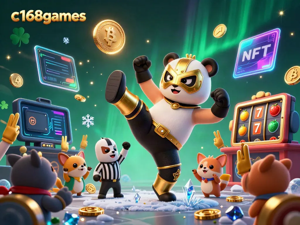 Experience the exhilarating action of c168games with a vibrant 3D illustration of a panda wrestler and chihuahua referee.