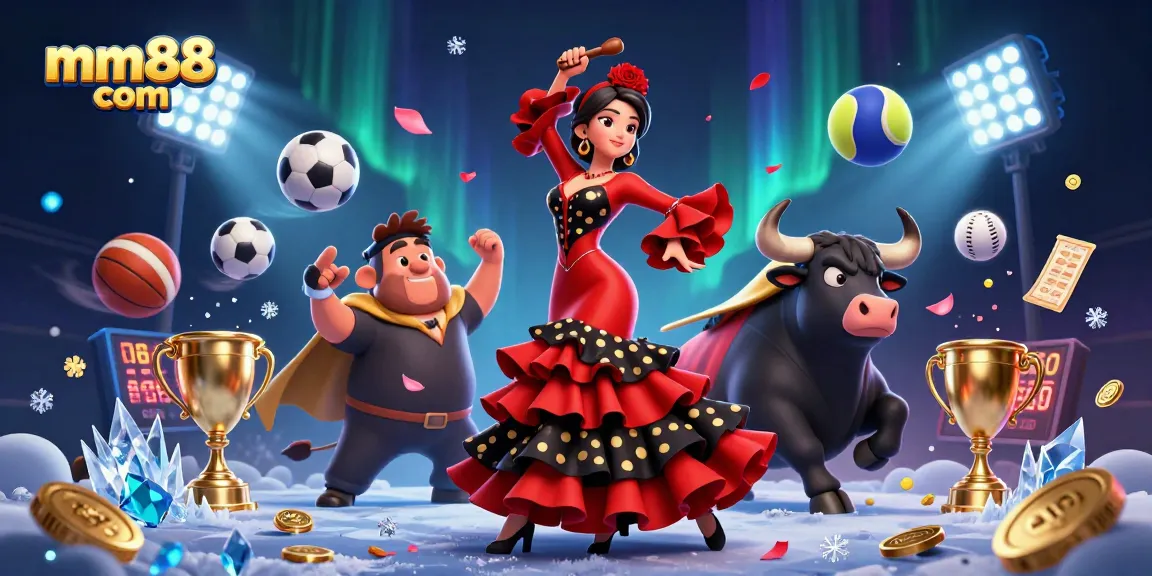 Experience thrilling wins at mm88 com with this vibrant online casino illustration featuring lively characters.