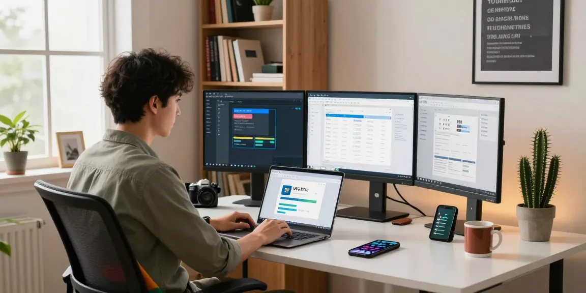 Download WPS Office in a modern home office with laptop and productivity tools