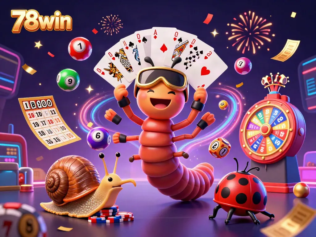 Experience the thrilling excitement of 78win as colorful lottery elements explode in a vibrant casino scene.