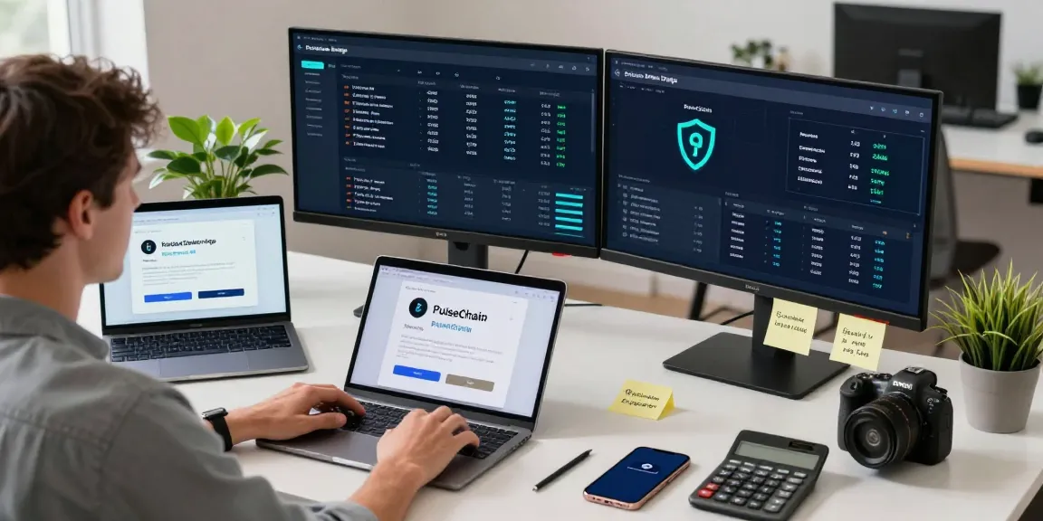 Efficient digital workspace utilizing the PulseChain Bridge for cryptocurrency transactions.