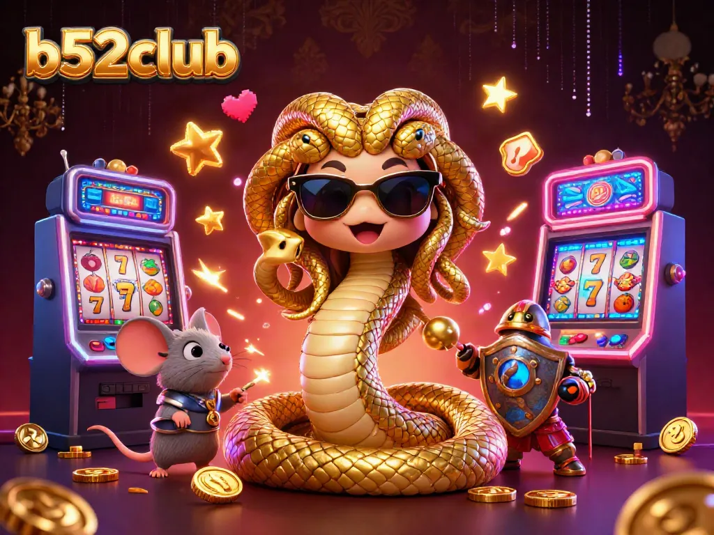 Engage in thrilling slot action at b52club with vibrant characters and casino elements.