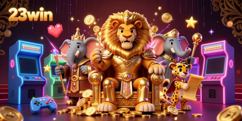 Experience thrilling gameplay at 23win with vibrant characters and exciting casino elements in this dynamic scene.