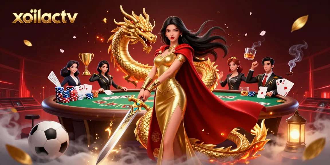 Experience the thrilling sports betting action with xoilactv's vibrant 3D illustration featuring a powerful warrior queen.