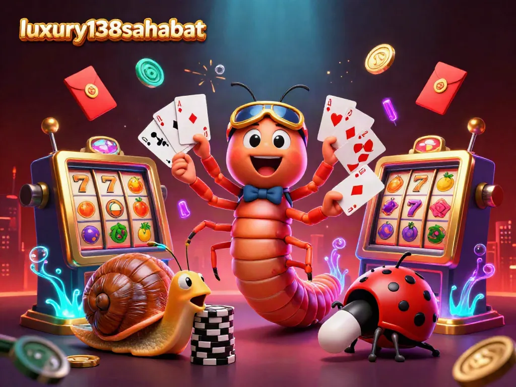 Engage with luxury138sahabat's vibrant casino excitement, featuring card-dealing millipede and massive chip-stacking snail in action.