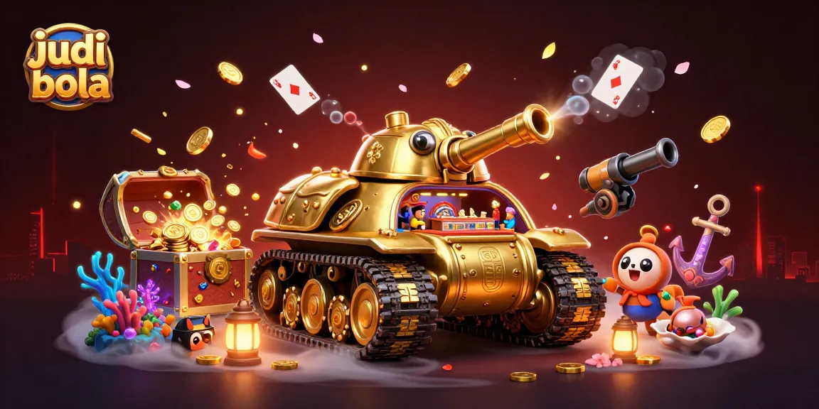 Engage in judi bola action with a vibrant 3D casino scene featuring unique game elements and a massive beetle tank.