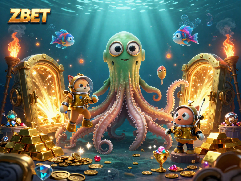 ZBET transforms gameplay with vibrant treasures and an engaging kraken adventure in a casino.