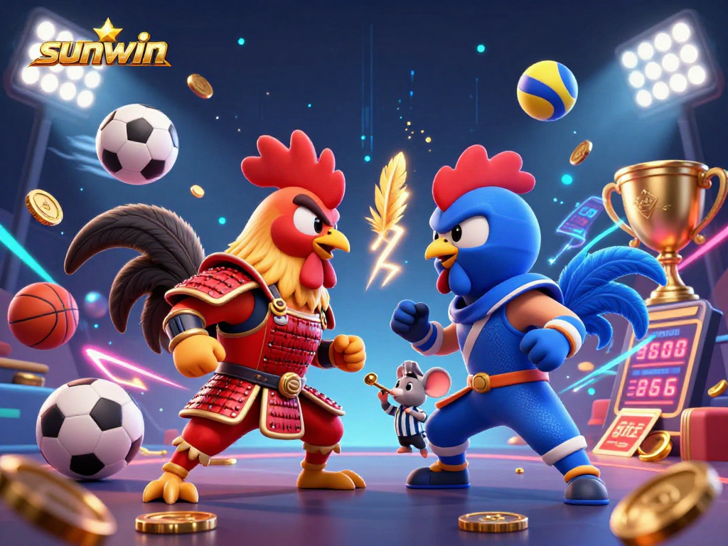 Engage with the sunwin thrilling showdown of cartoon roosters in a dynamic sports betting arena.