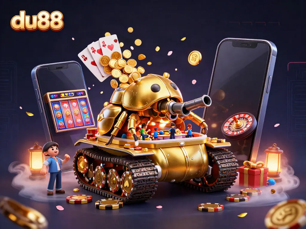 Engage with du88's vibrant casino experience inside a golden beetle tank with exciting game elements