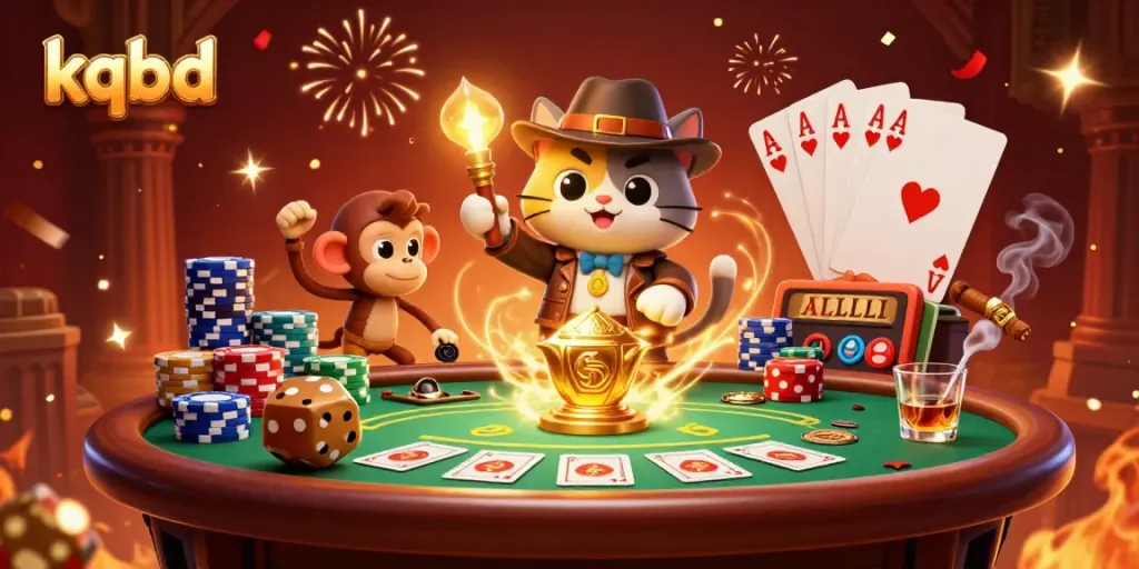 Engage with kqbd to uncover thrilling casino artifacts amidst vibrant celebration in this action-packed illustration.