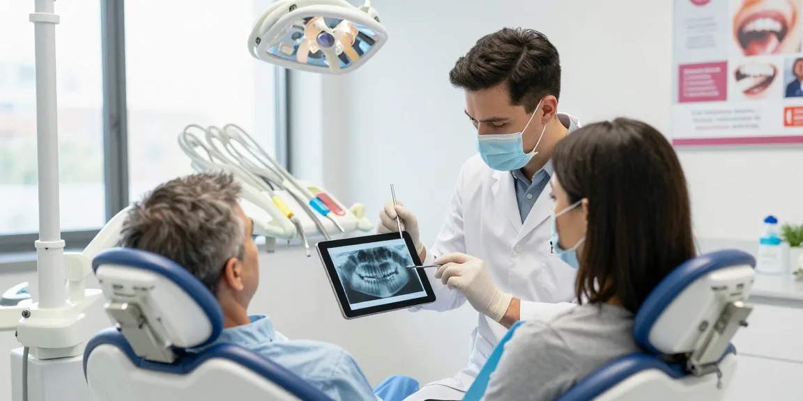 Dental malpractice in Turkey: dentist examining X-rays in a modern clinic.