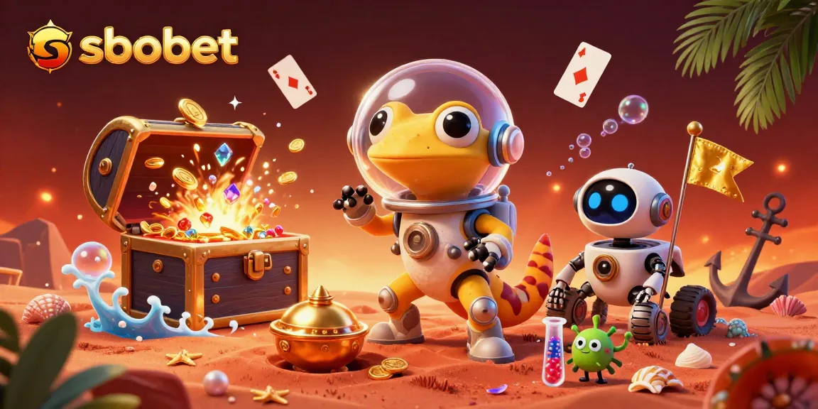 Experience sbobet's thrilling world of gaming with a Martian gecko discovering a buried casino.