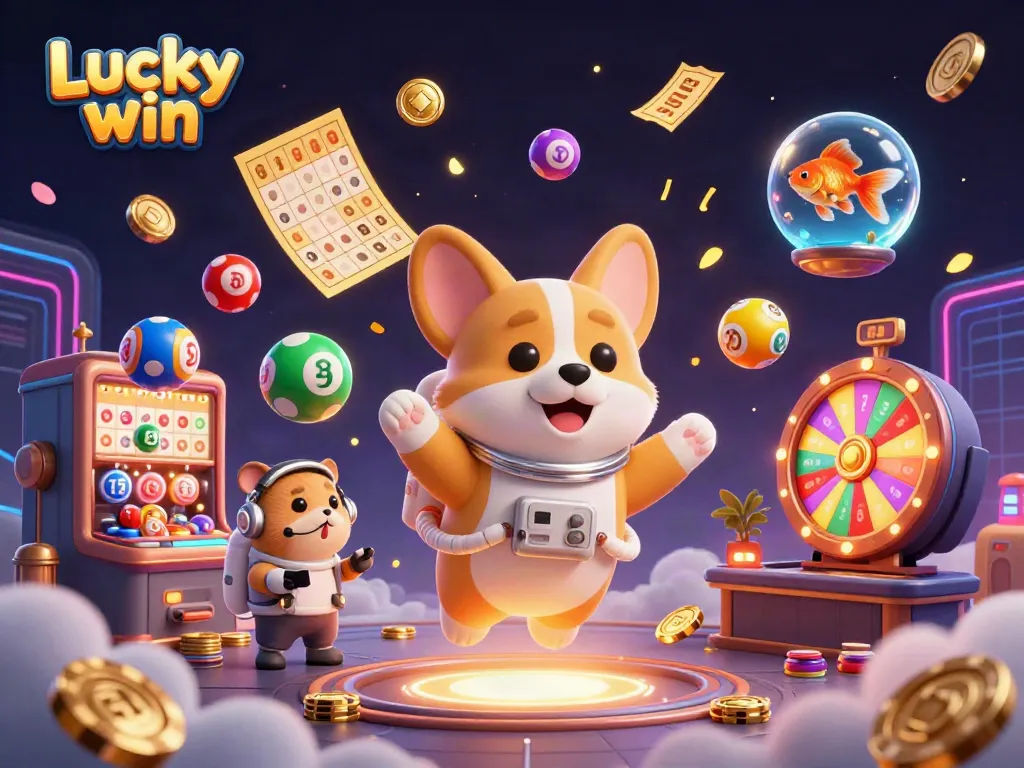 Engage in thrilling experiences with Lucky win as animated characters explore a vibrant space casino.