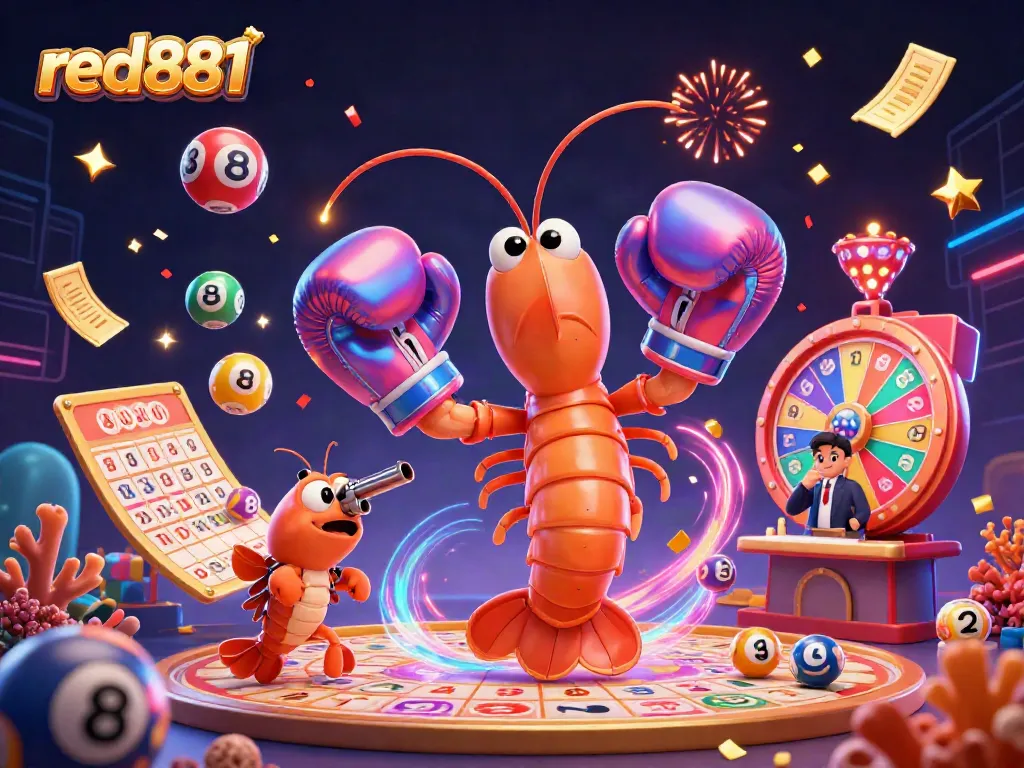 Experience the excitement of red881 with dynamic gambling elements and vibrant lottery visuals.