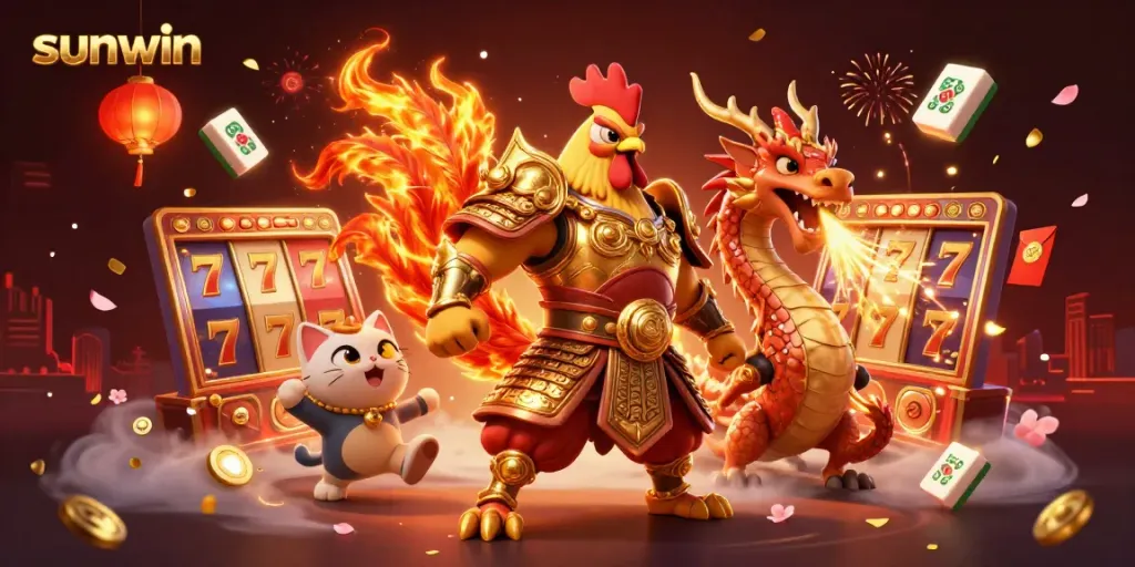 Experience the excitement of sunwin with a colorful 3D illustration featuring majestic gaming elements.