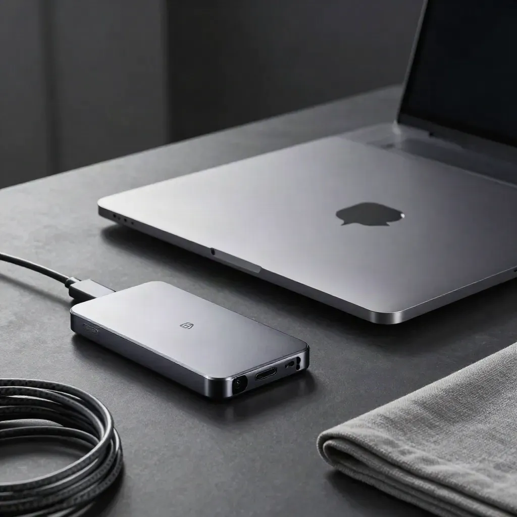 Kapalı MacBook, klon disk ve yedek SSD ile veri kurtarma teslim düzeni
