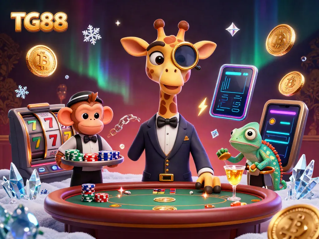 Experience the excitement of TG88 with lively characters and dynamic gaming elements in a vibrant digital illustration.