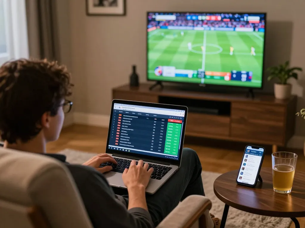 Cakhiatv user engaged in sports betting from home while reviewing latest match odds.