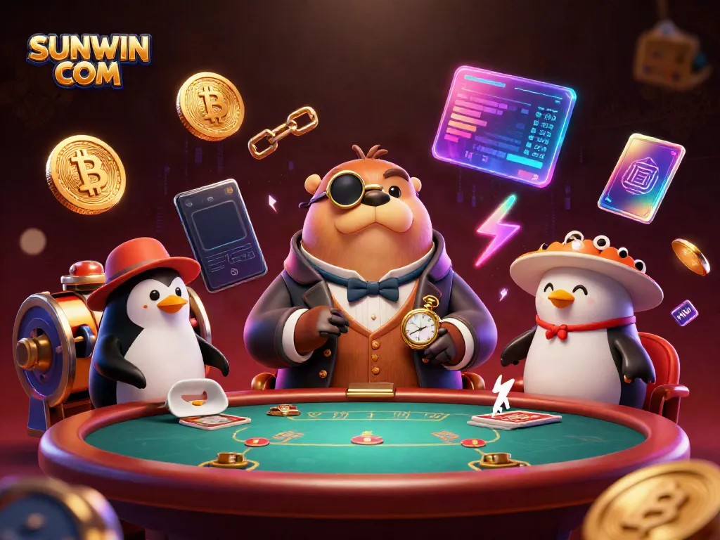 Experience the excitement of SUNWIN COM with a jolly walrus and friends at an underwater poker table.