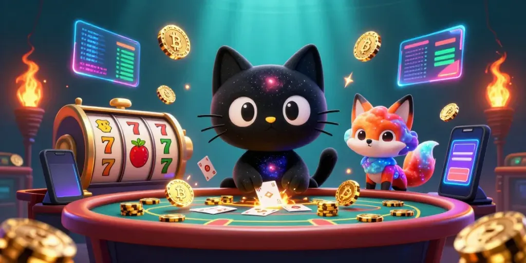Enjoy thrilling gameplay with sunwin as a black hole cat attracts winnings in a cosmic casino.