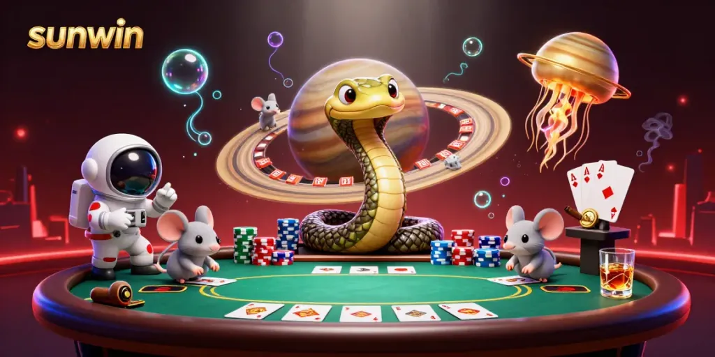 Bet on the sunwin roulette wheel with cosmic elements in a vibrant casino scene.