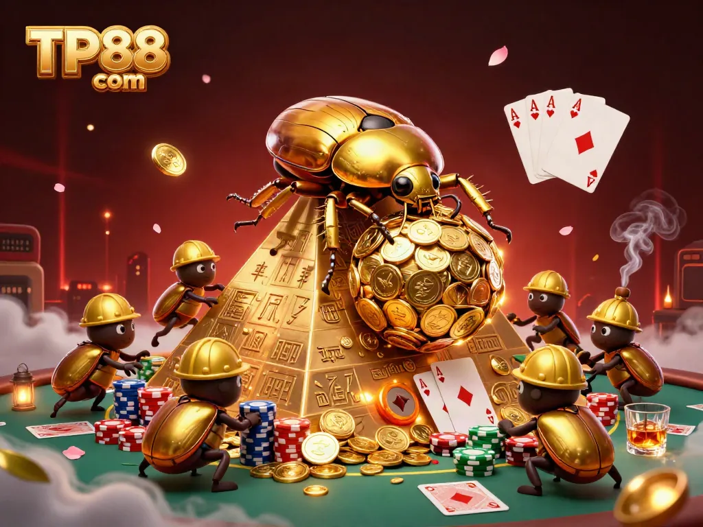 Engage with the exciting gameplay at TP88 com, featuring a golden beetle and vibrant casino elements.