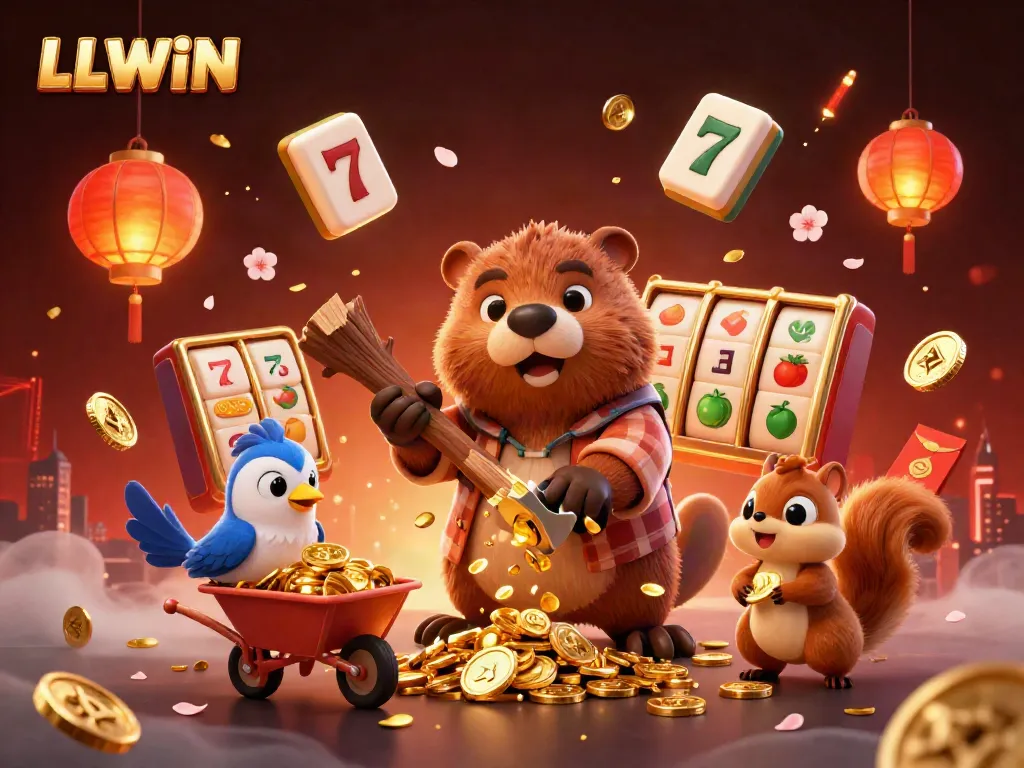 Experience thrilling jackpots with LLWIN's vibrant casino illustration showcasing engaging gameplay and festive elements.