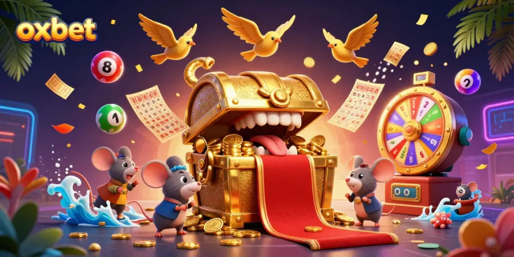 Experience the excitement of oxbet as colorful lottery elements capture the attention of adventurer mice.