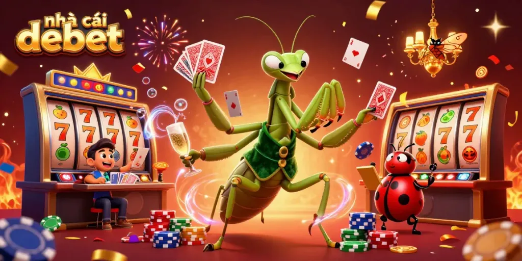 Experience the excitement of nhà cái debet with a vibrant 3D casino scene featuring fun characters and dynamic gaming elements.
