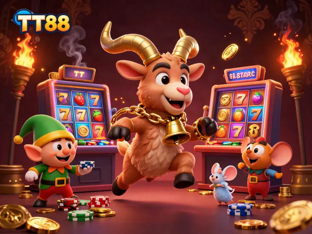 Engage in festive fun at TT88 casino with Krampus and elf gremlins stealing poker chips.