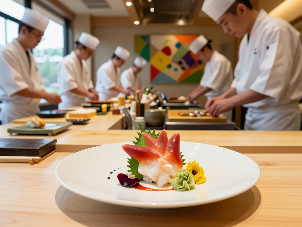 Exceptional sushi dish from RED88 restaurant beautifully plated with vibrant ingredients