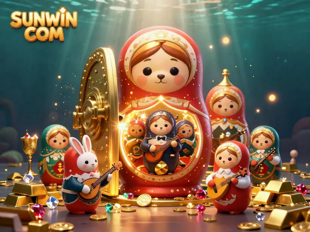 Engage in vibrant casino adventure with SUNWIN COM showcasing animated characters in a treasure-filled scene.