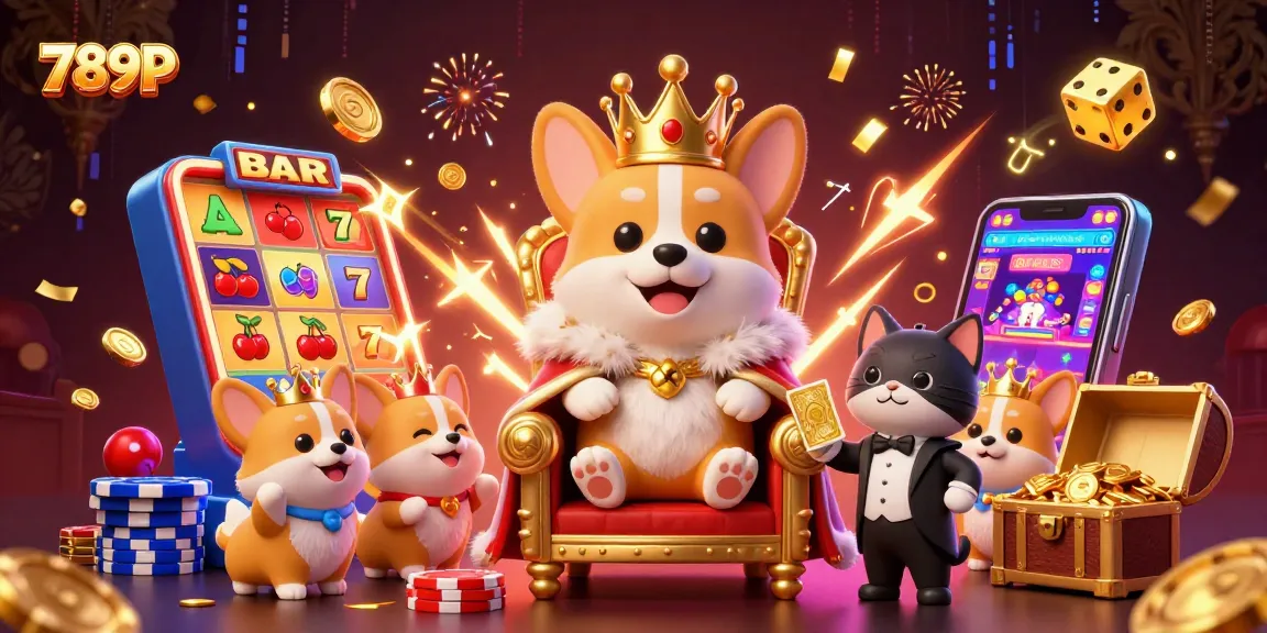 Experience thrilling gaming with 789P's royal corgi and dazzling casino elements.