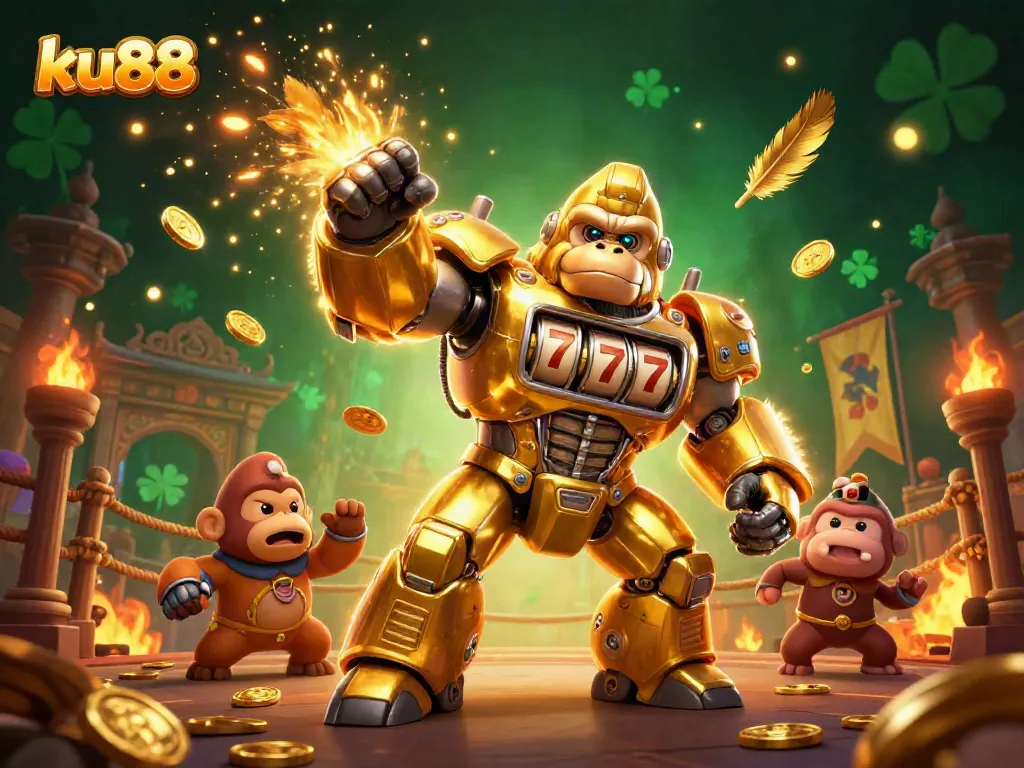 Experience thrilling actions at ku88's dynamic gaming scene with iconic golden gorilla mech.