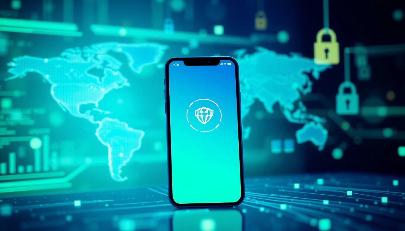 快连下载 app interface on a smartphone depicting global connectivity and security features.