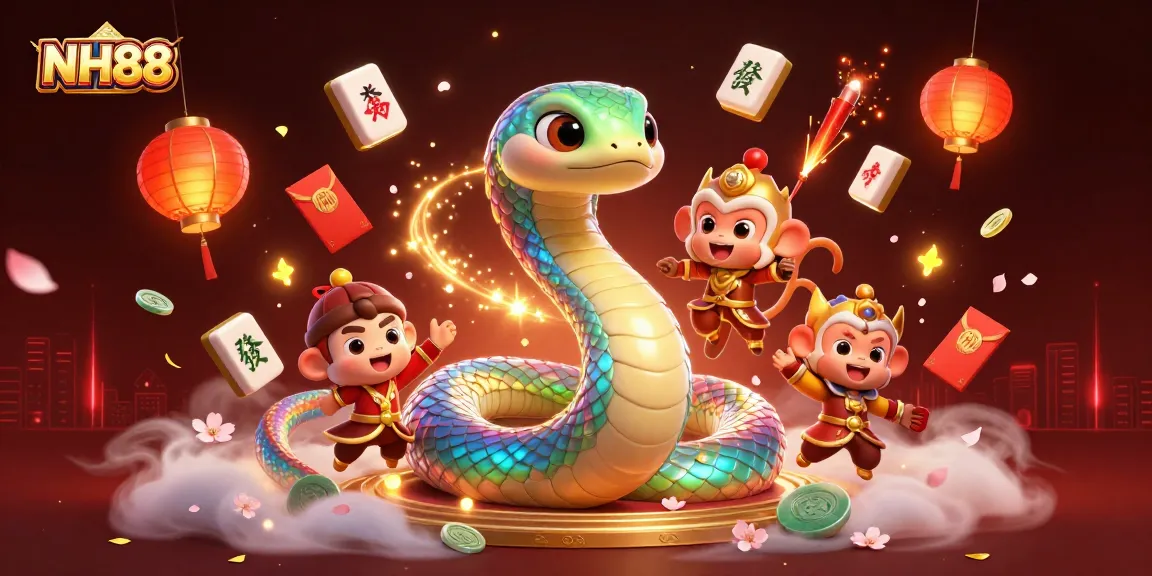 Join the NH88 adventure with a rainbow serpent and monkey king celebrating high-stakes gaming.