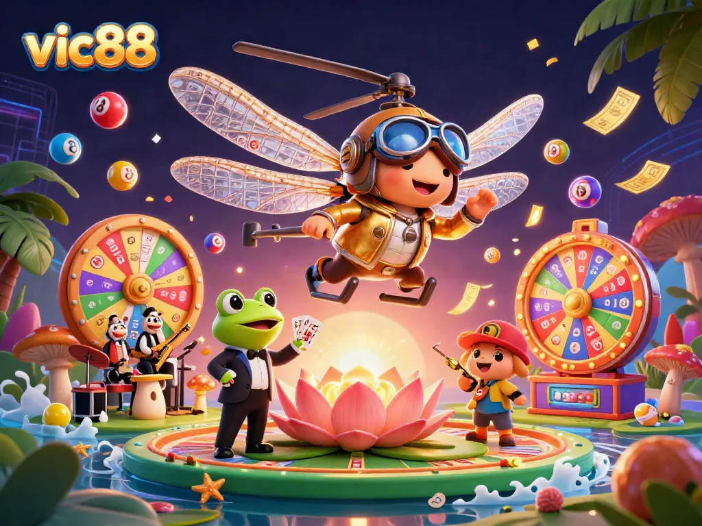 Win big at vic88 with an exhilarating 3D casino scene featuring vibrant characters and exciting game elements.