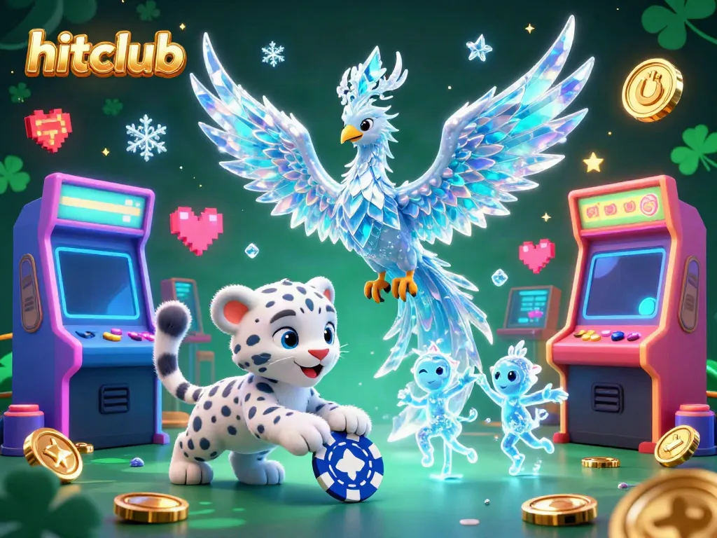Engage with hitclub's exciting gaming adventure featuring a vibrant phoenix and playful sprites.