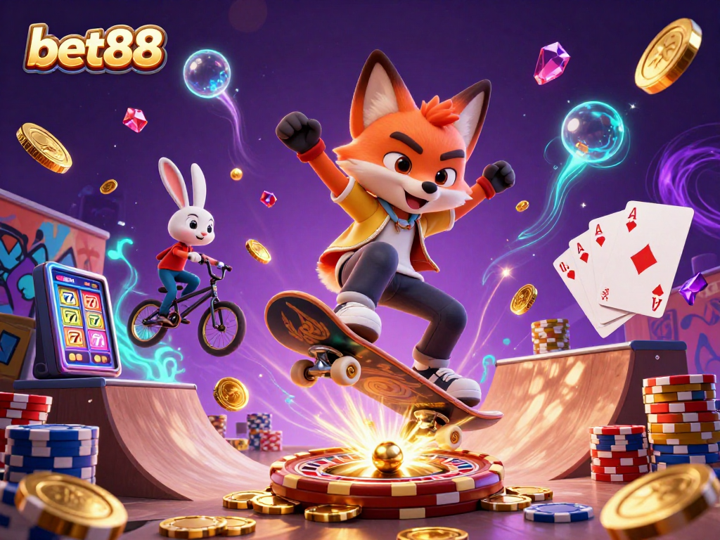 Experience the thrill of bet88 with 3D cartoon characters showcasing vibrant casino-themed elements.