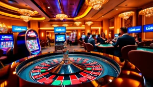 Experience thrilling casino action at Lu88.com with a vibrant roulette table and engaged players.