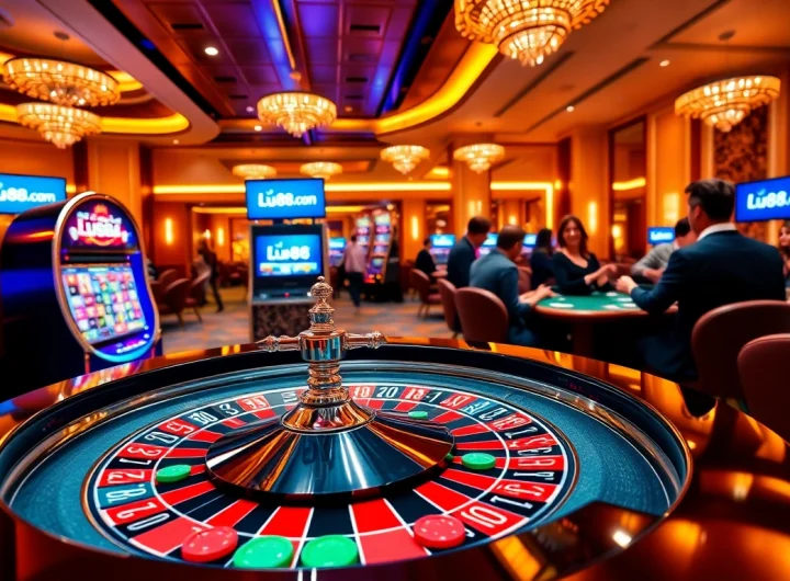 Experience thrilling casino action at Lu88.com with a vibrant roulette table and engaged players.